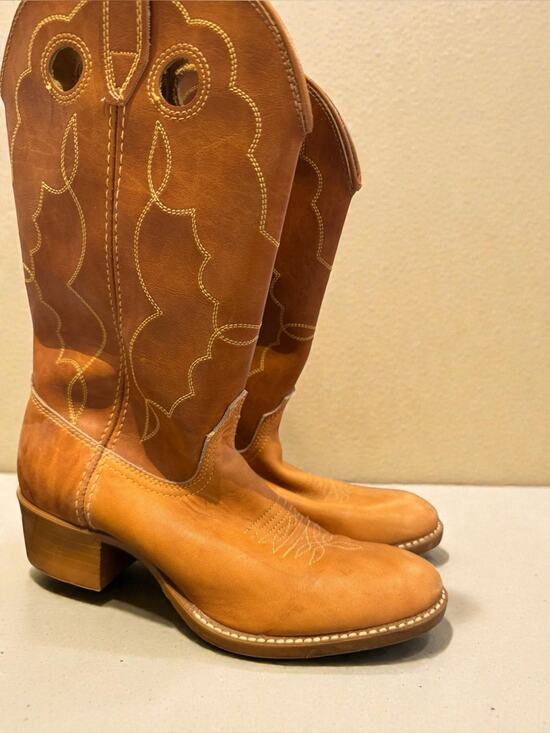 ACME Shoes - Vintage 70s Acme Tan Leather Cowboy Boots 6B PRISTINE Like New Western Americana
